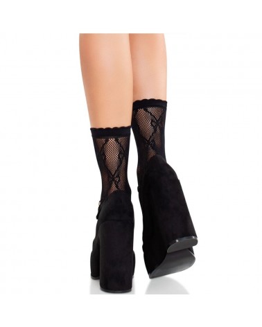 LEG AVENUE - CALZINI IN PIZZO CON FIOCCO IN PIZZO NERO