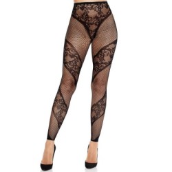 LEG AVENUE - COLLANT SENZA PIEDE IN PIZZO E TRASPARENTE NERO