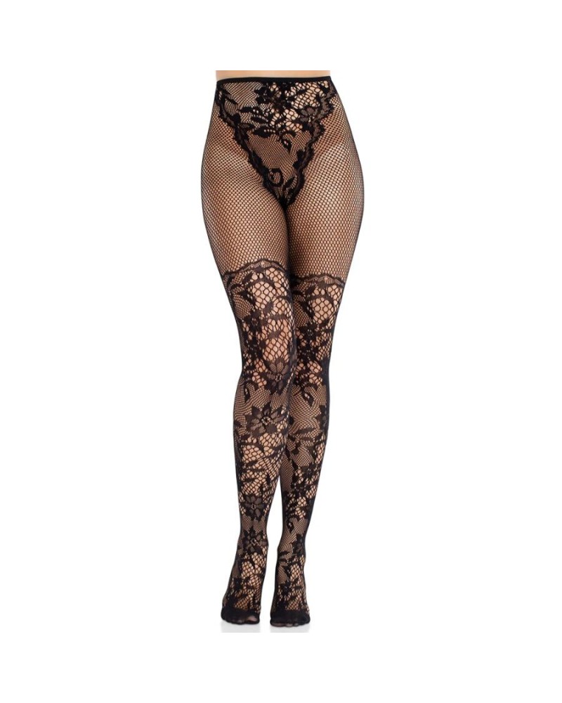 LEG AVENUE - CALZE IN PIZZO DAHLIA CON DETTAGLIO A RETE NERE