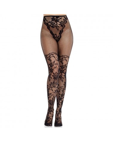 LEG AVENUE - CALZE IN PIZZO DAHLIA CON DETTAGLIO A RETE NERE