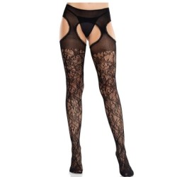 LEG AVENUE - CALZE IN PIZZO FLOREALE CON GIARRETTIERE UNITED BLACK