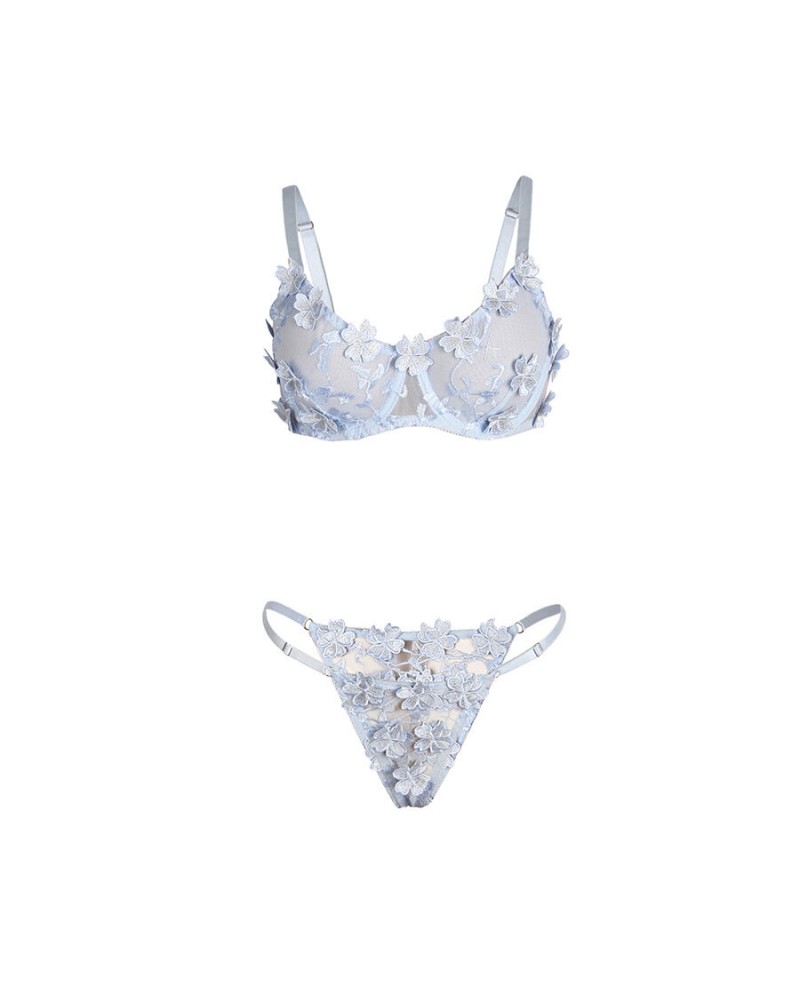 SUBBLIME - 957629 COMPLETO REGGISENO E SLIP RICAMATI A FIORI AZZURRO CIELO S/M