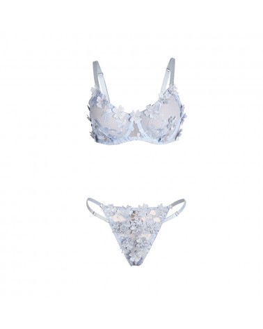 SUBBLIME - 957629 COMPLETO REGGISENO E SLIP RICAMATI A FIORI AZZURRO CIELO S/M