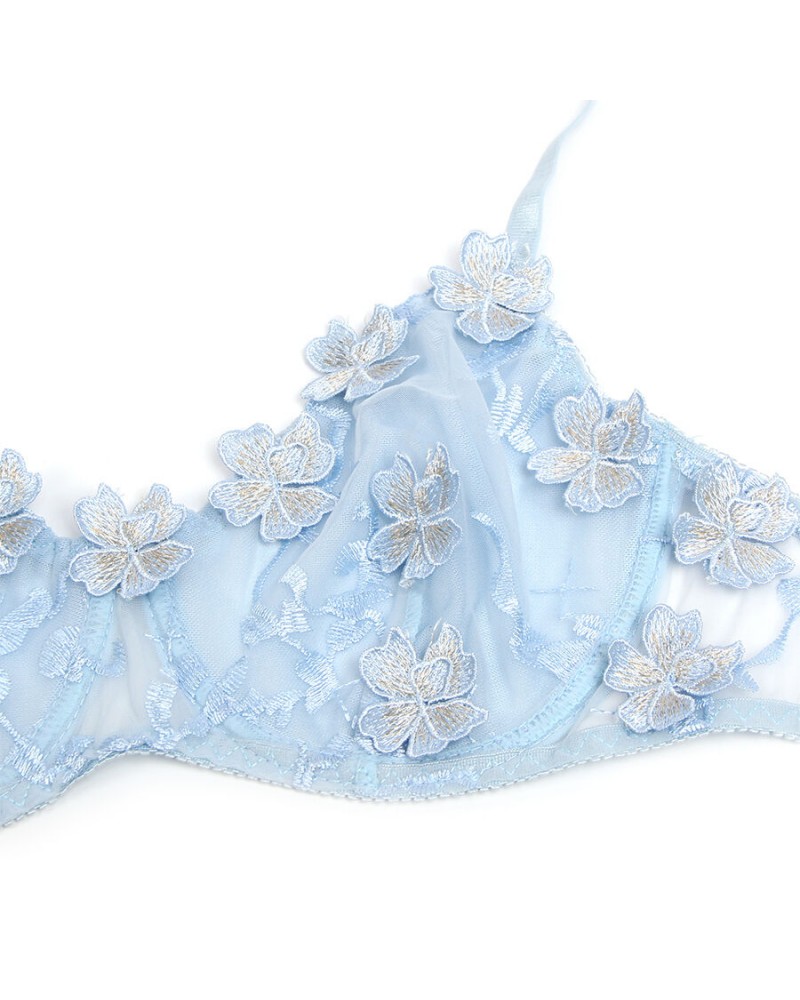 SUBBLIME - 957629 COMPLETO REGGISENO E SLIP RICAMATI A FIORI AZZURRO CIELO S/M