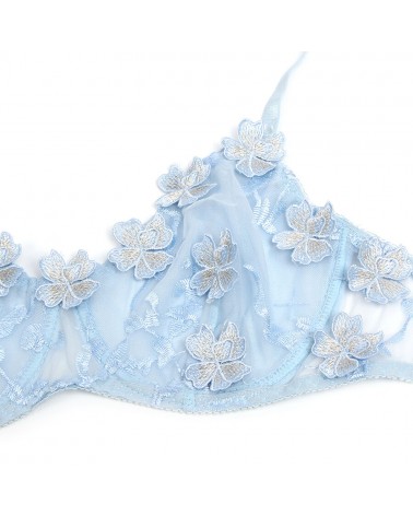 SUBBLIME - 957629 COMPLETO REGGISENO E SLIP RICAMATI A FIORI AZZURRO CIELO S/M
