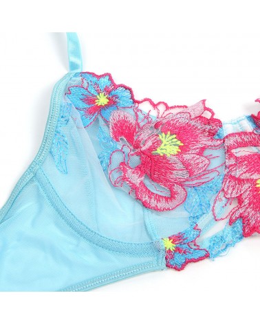 SUBBLIME - 957643 SET REGGISENO E CINTURA RICAMO FIORI ROSA S/M