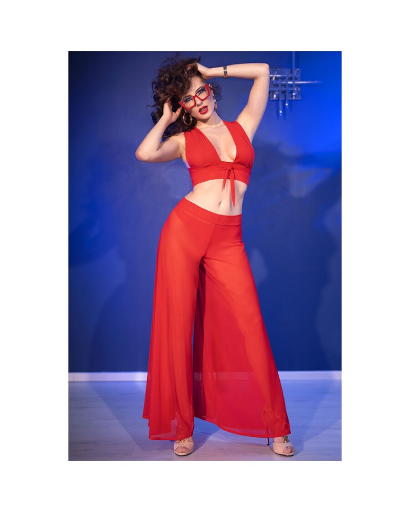 CHILIROSE - CR 4857 SET TOP E PANTALONI ROSSI TAGLIA S