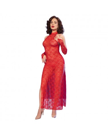 CHILIROSE - CR 4853 ABITO IN PIZZO ROSSO CON GUANTI S/M