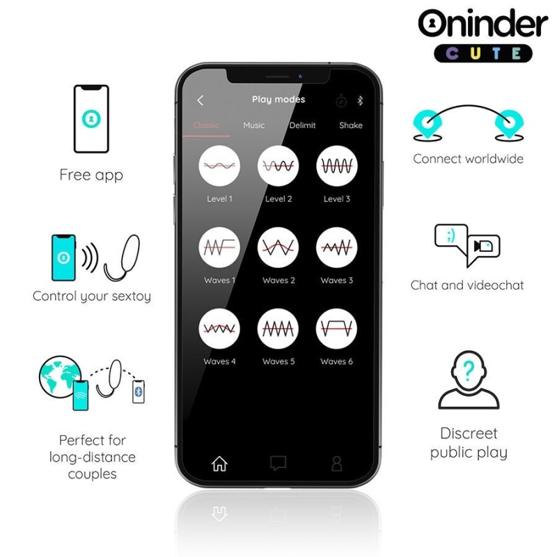 ONINDER CUTE - UOVO VIBRO-ROTANTE IN SILICONE CON GEMMA PER AMORE E PIACERE - APP GRATUITA IN TUTTO IL MONDO