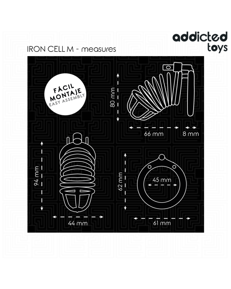 ADDICTED TOYS LOCKED - GABBIA PER PENE IN METALLO CON CELLULE DI FERRO TAGLIA M