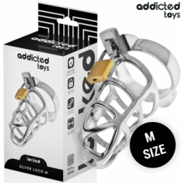 ADDICTED TOYS LOCKED - GABBIA PER PENE CON SERRATURA IN ARGENTO TAGLIA M
