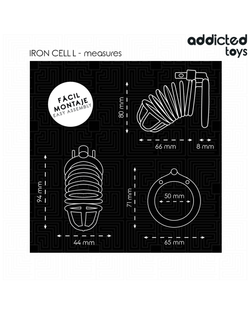 ADDICTED TOYS LOCKED - GABBIA PER PENE IN METALLO CON CELLULE DI FERRO 5 CM TAGLIA L