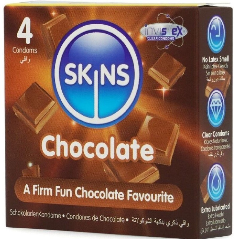 SKINS - PRESERVATIVI PREMIUM AL CIOCCOLATO CONFEZIONE DA 4