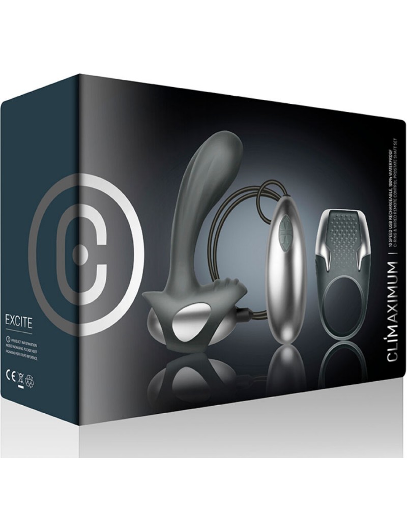 CLIMAXIMUM - EXCITE KIT ANELLO PER IL PENE + MASSAGGIATORE PER LA PROSTATA CON FILO