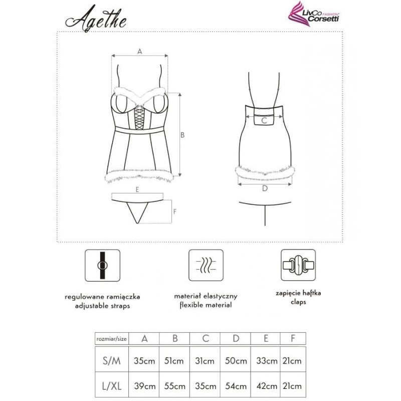 LIVCO CORSETTI FASHION - AGETHE LC 90607 CHEMISE + PERIZOMA + CAPPELLO DI NATALE L/XL