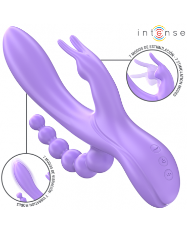 INTENSE - MIKO TRIPLO VIBRATORE CONIGLIO  STIMOLATORE  ANALE 7 VIBRAZIONI VIOLA 2