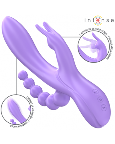 INTENSE - MIKO TRIPLO VIBRATORE CONIGLIO  STIMOLATORE  ANALE 7 VIBRAZIONI VIOLA