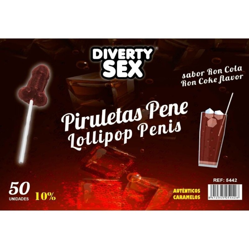 DIABLO GOLOSO - 50 LECCA LECCA AL PENE GUSTO RON COLA 10% ALCOOL