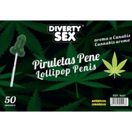 DIABLO GOLOSO - 50 LECCA-LECCA A FORMA DI PENE AROMA DI CANNABIS