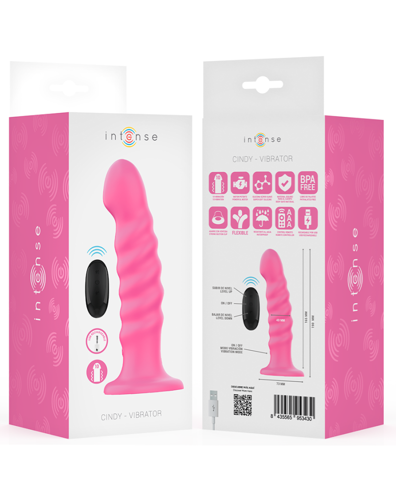 INTENSE - VIBRATORE CINDY TAGLIA L DESIGN A SPIRALE 10 VIBRAZIONI ROSA TELECOMANDO