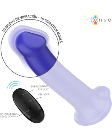 INTENSE - VIBRATORE VICTORIA CON VENTOSA 10 VIBRAZIONI BLU SCURO TELECOMANDO