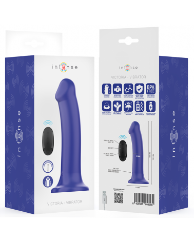 INTENSE - VIBRATORE VICTORIA CON VENTOSA 10 VIBRAZIONI BLU SCURO TELECOMANDO