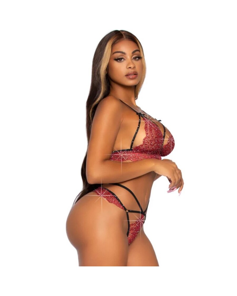 LEG AVENUE - 81623 REGGISENO + PERIZOMA BORDEAUX TAGLIA S