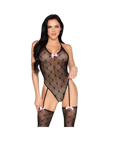 LEG AVENUE - 89360 BODY CON SCHIENA APERTA E CINTURA GIARRETTIERA NERO - TAGLIA UNICA