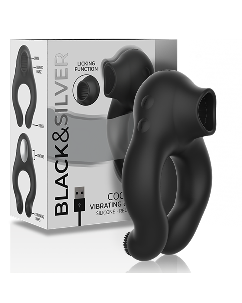 BLACKSILVER - ANELLO VIBRATORE IN SILICONE 3 MOTORI RICARICABILE NERO