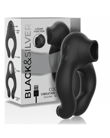 BLACKSILVER - ANELLO VIBRATORE IN SILICONE 3 MOTORI RICARICABILE NERO