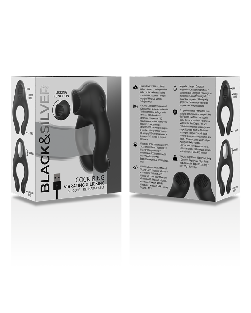 BLACKSILVER - ANELLO VIBRATORE IN SILICONE 3 MOTORI RICARICABILE NERO