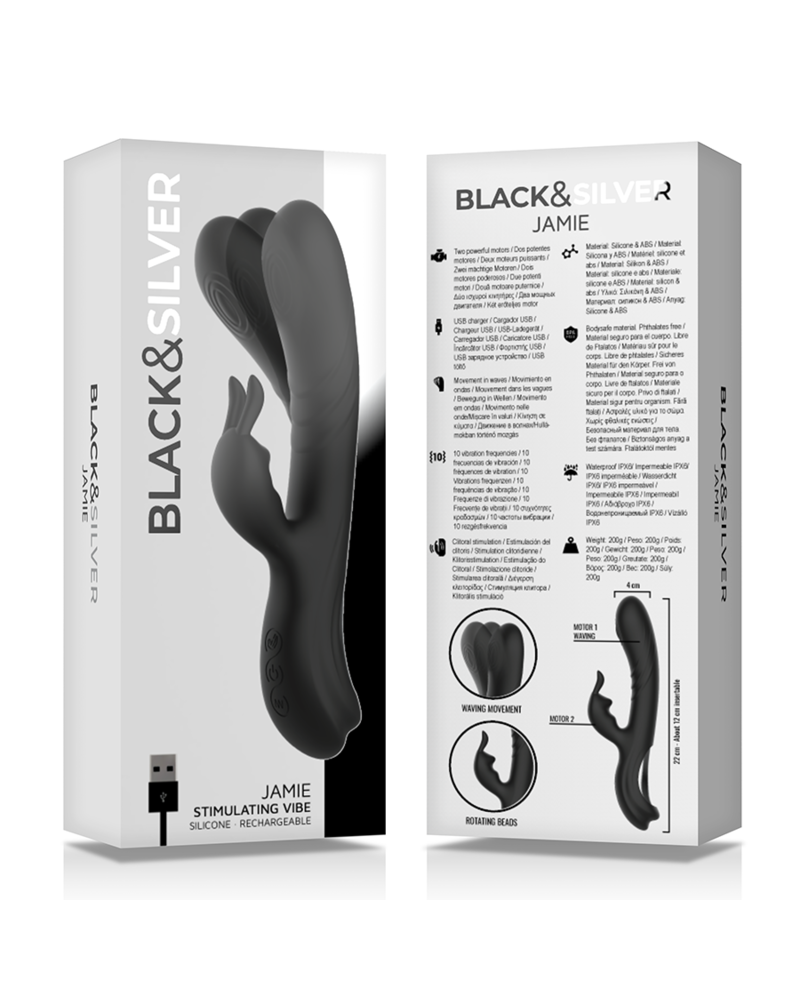BLACKSILVER - STIMOLATORE CONIGLIO IN SILICONE RICARICABILE JAMIE NERO