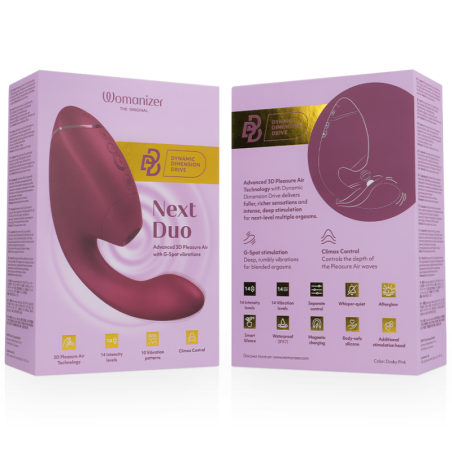 WOMANIZER - DUO NEXT STIMOLATORE DOPPIO CLITORIDEO E PUNTO G ROSA SCURO