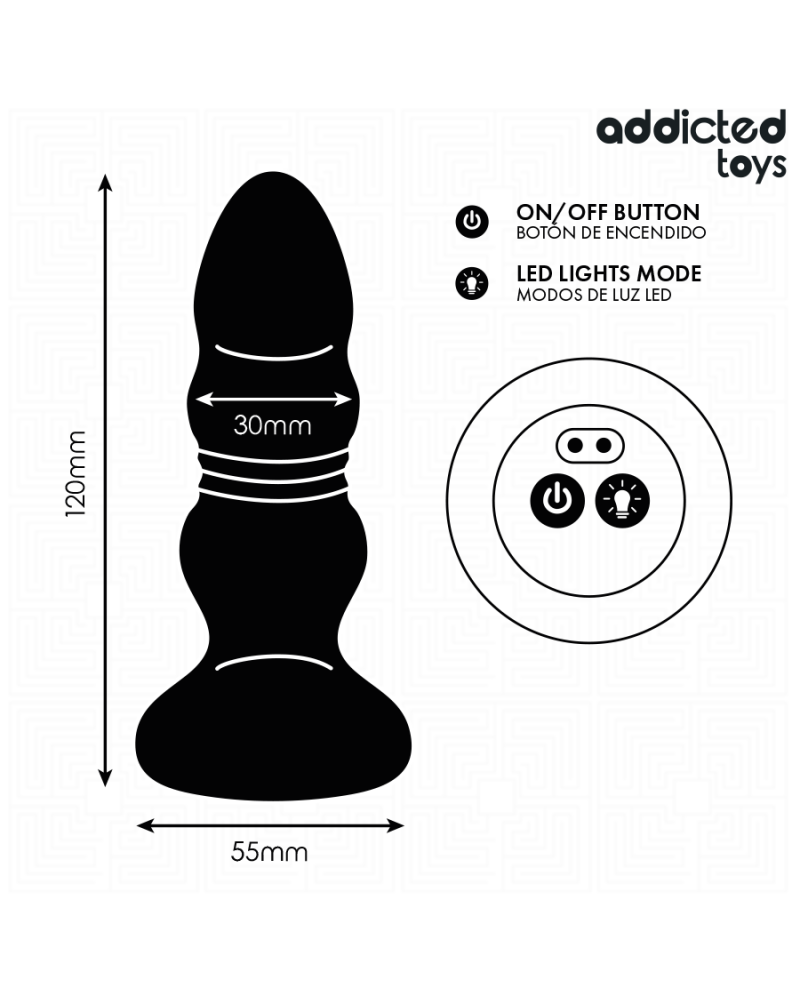 ADDICTED TOYS - TAPPO ANALE ROTANTE E VIBRANTE, LUCE LED, TELECOMANDO