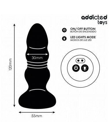 ADDICTED TOYS - TAPPO ANALE ROTANTE E VIBRANTE, LUCE LED, TELECOMANDO
