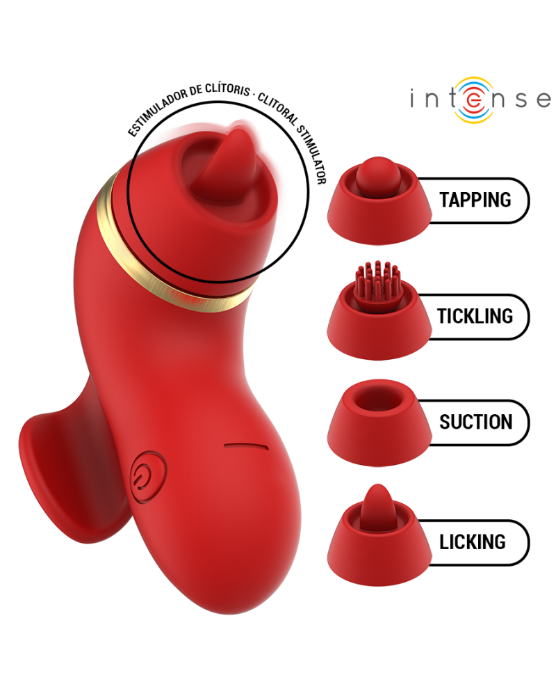 INTENSE - STIMOLATORE PATTY CON 4 TESTINE, ASPIRAZIONE, COLPIMENTO, SOLLETICO E LECCA