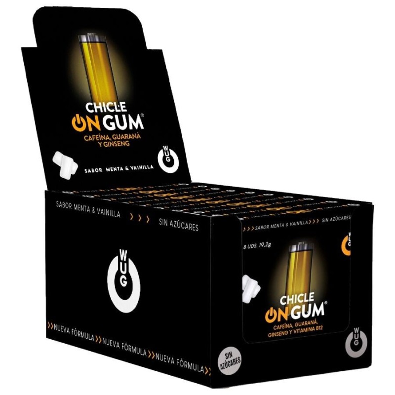WUG GUM - ON CON CAFFEINA, GINSENG E GOMMA DI GUARANÀ  ESPOSITORE 12 X 8 UNITÀ