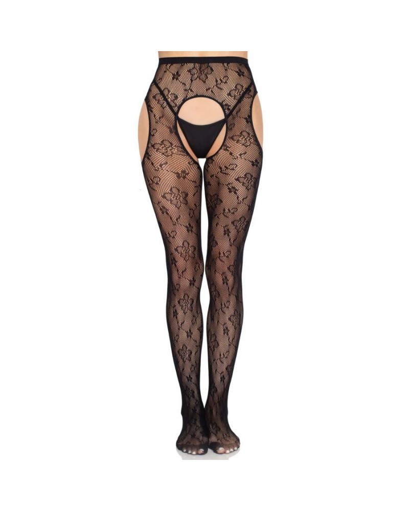 LEG AVENUE - COLLANT CON REGGICALZE BLOOM NET 1967 NERO - TAGLIA UNICA