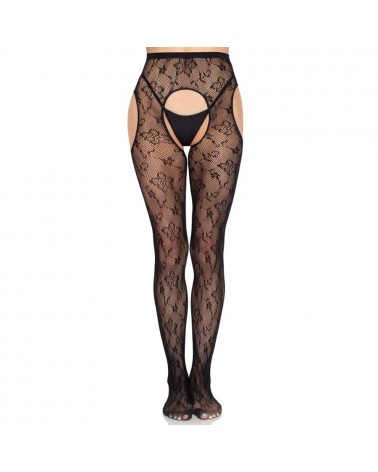 LEG AVENUE - COLLANT CON REGGICALZE BLOOM NET 1967 NERO - TAGLIA UNICA