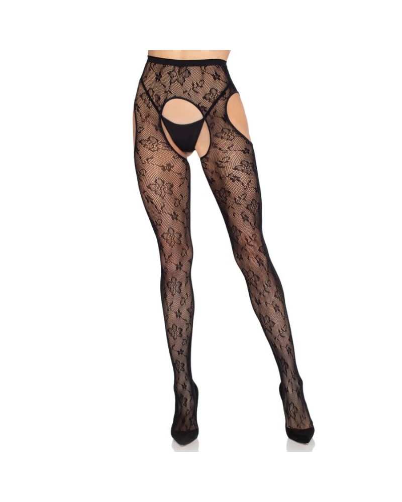 LEG AVENUE - COLLANT CON REGGICALZE BLOOM NET 1967 NERO - TAGLIA UNICA
