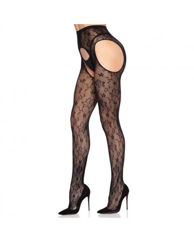 LEG AVENUE - COLLANT CON REGGICALZE BLOOM NET 1967 NERO - TAGLIA UNICA