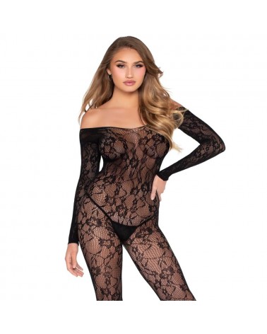 LEG AVENUE - 89366 BODYSTOCKING IN PIZZO NERO - TAGLIA UNICA