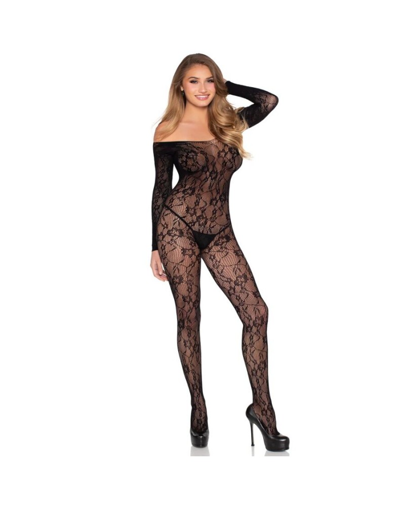 LEG AVENUE - 89366 BODYSTOCKING IN PIZZO NERO - TAGLIA UNICA