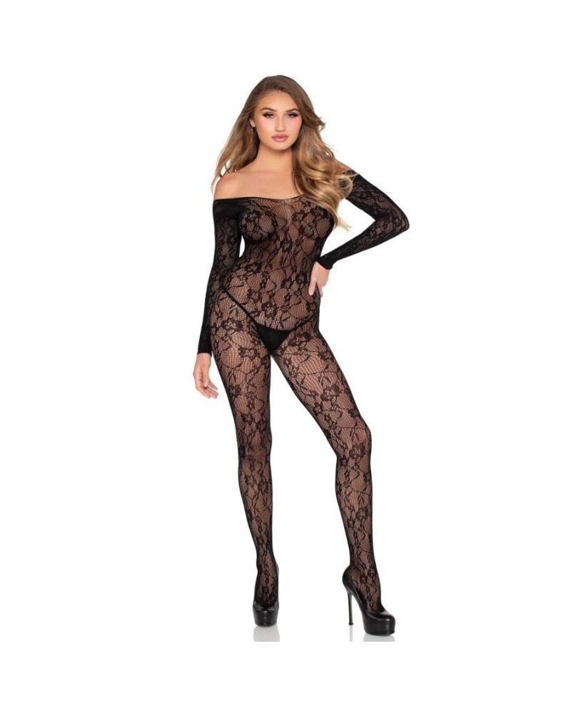 LEG AVENUE - 89366 BODYSTOCKING IN PIZZO NERO - TAGLIA UNICA