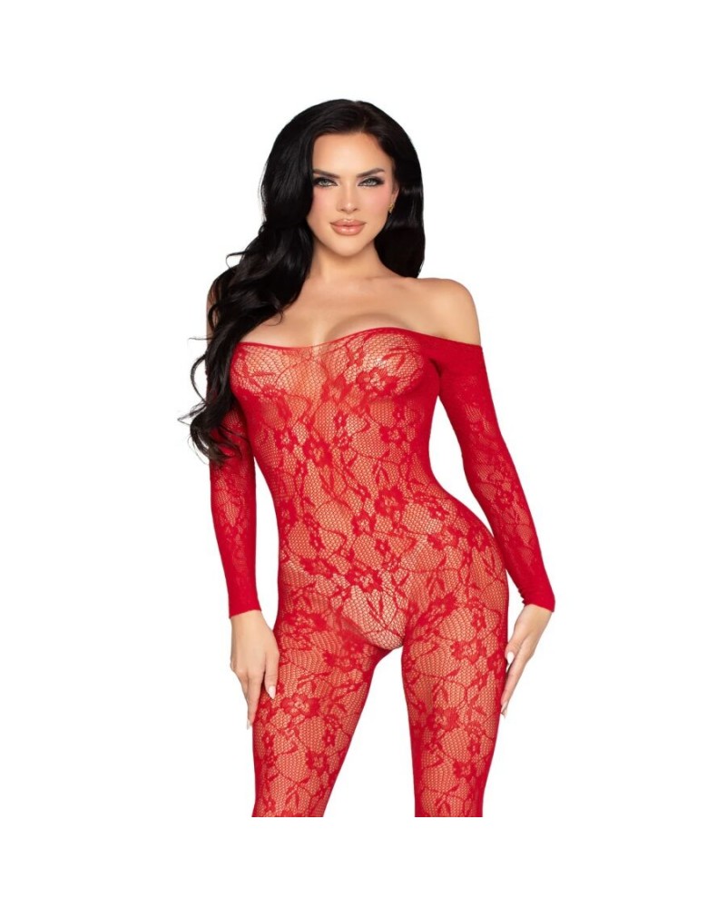 LEG AVENUE - 89366 BODYSTOCKING IN PIZZO ROSSO - TAGLIA UNICA