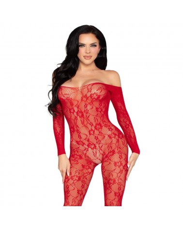 LEG AVENUE - 89366 BODYSTOCKING IN PIZZO ROSSO - TAGLIA UNICA