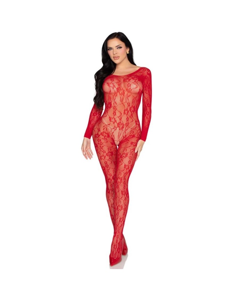 LEG AVENUE - 89366 BODYSTOCKING IN PIZZO ROSSO - TAGLIA UNICA