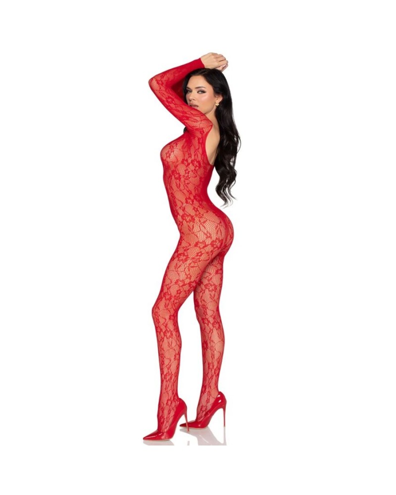 LEG AVENUE - 89366 BODYSTOCKING IN PIZZO ROSSO - TAGLIA UNICA