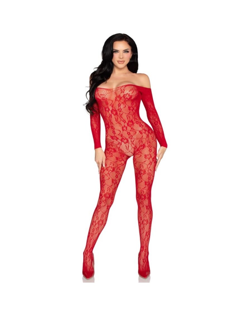LEG AVENUE - 89366 BODYSTOCKING IN PIZZO ROSSO - TAGLIA UNICA