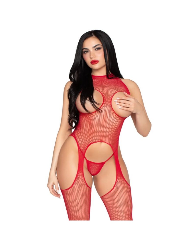 LEG AVENUE - 89374 BODYSTOCKING E SLIP SENZA COPPE ROSSO - TAGLIA UNICA